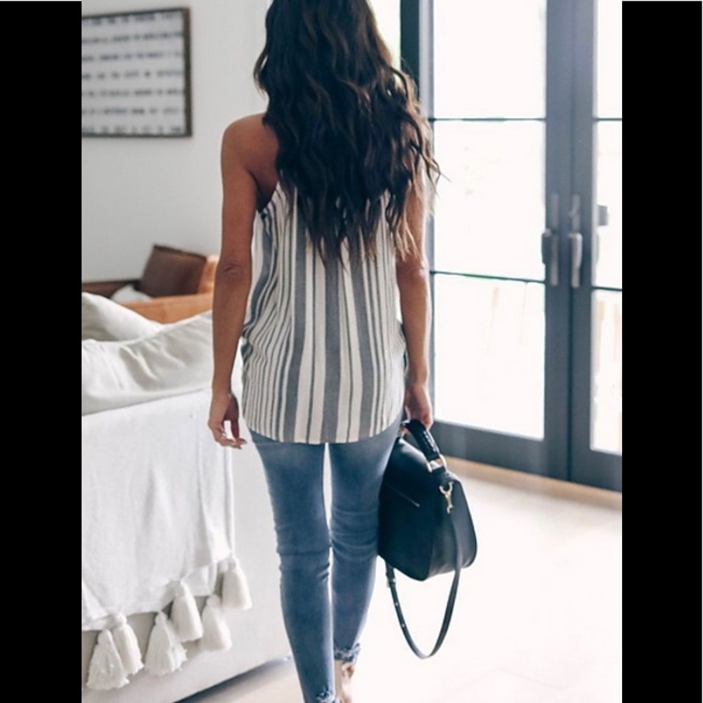 Iris Gray Stripe Drape Racerback Tank Top - Picture 3 of 5